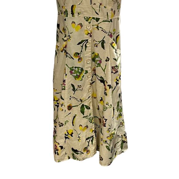 Tanya Taylor Inez Cream Multicolor Floral Print Linen Rayon Pockets Midi Dress 8 - Picture 9 of 16